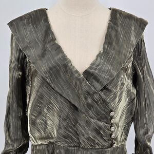Vintage J.R. Nites by Caliendo Shimmer Blouse Women's 16 Green Black Rhinestones